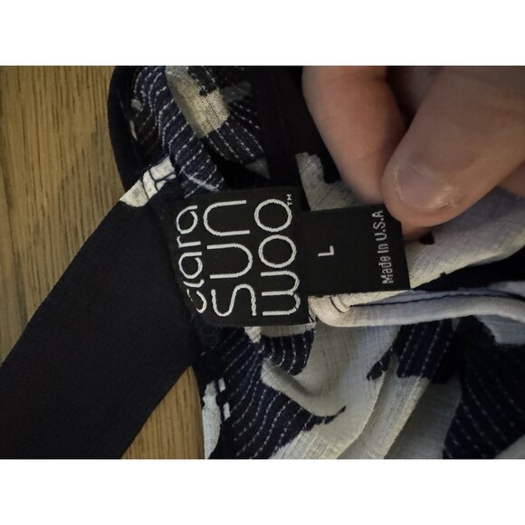 Clara Sun Woo Women Size Large Tunic Top Asymmetrical Floral Stretch Artsy City - Picture 3 of 9